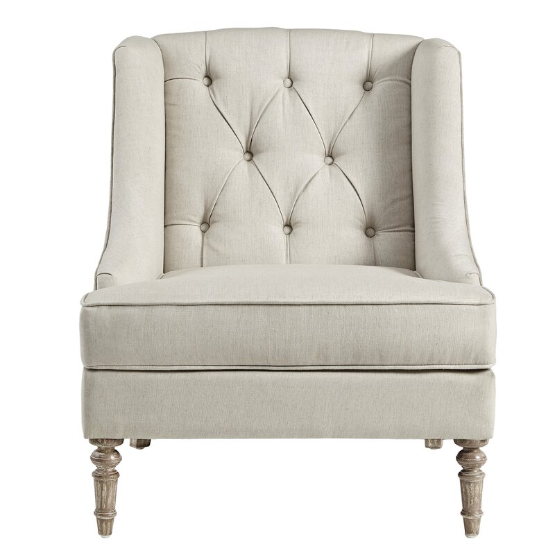 Martha Stewart Brielle Wingback Accent Armchair - a lovely French inspired chair with tufting. #frenchcountry #armchair #furniture #frenchchair #accentchair