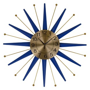 Wide X 28 High Blue Modern Contemporary Vintage Aluminum Steel Finish Battery 3 Panels 36 in Turquoise Minimal Ornament' Oversized Mid-Century Wall Clock 
