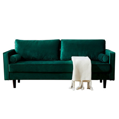 Mid-Century Modern Velvet Fabric Bench Sectional Couch Sofa, 75.6"W Emerald Everly Quinn Fabric: Emerald Velvet