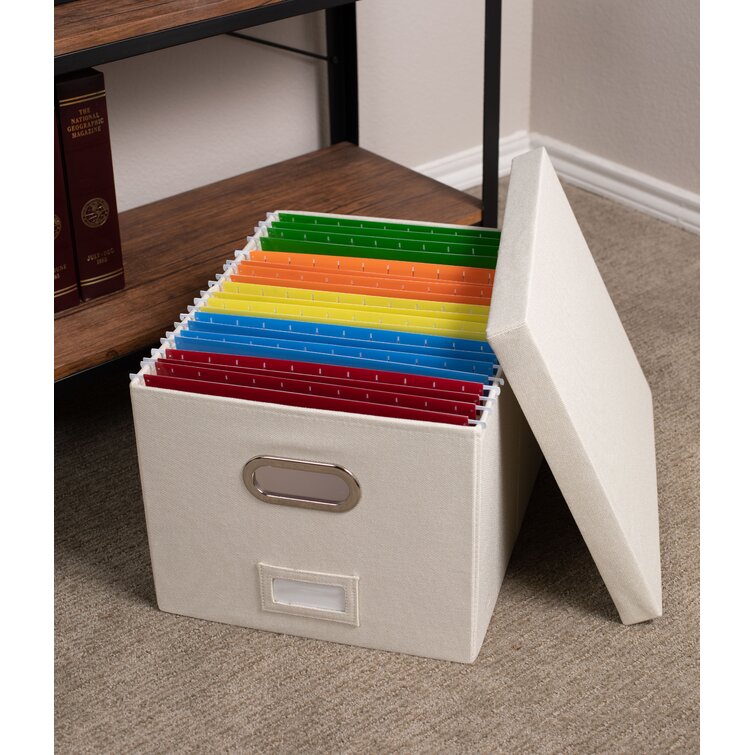 Large Capacity Letter/Legal Folder Hanging File Storage Portable File Organizer Box Collapsible Linen Filing Storage Box with Lids Easy Slide Durable Storage Box for Office /Home/Decor 