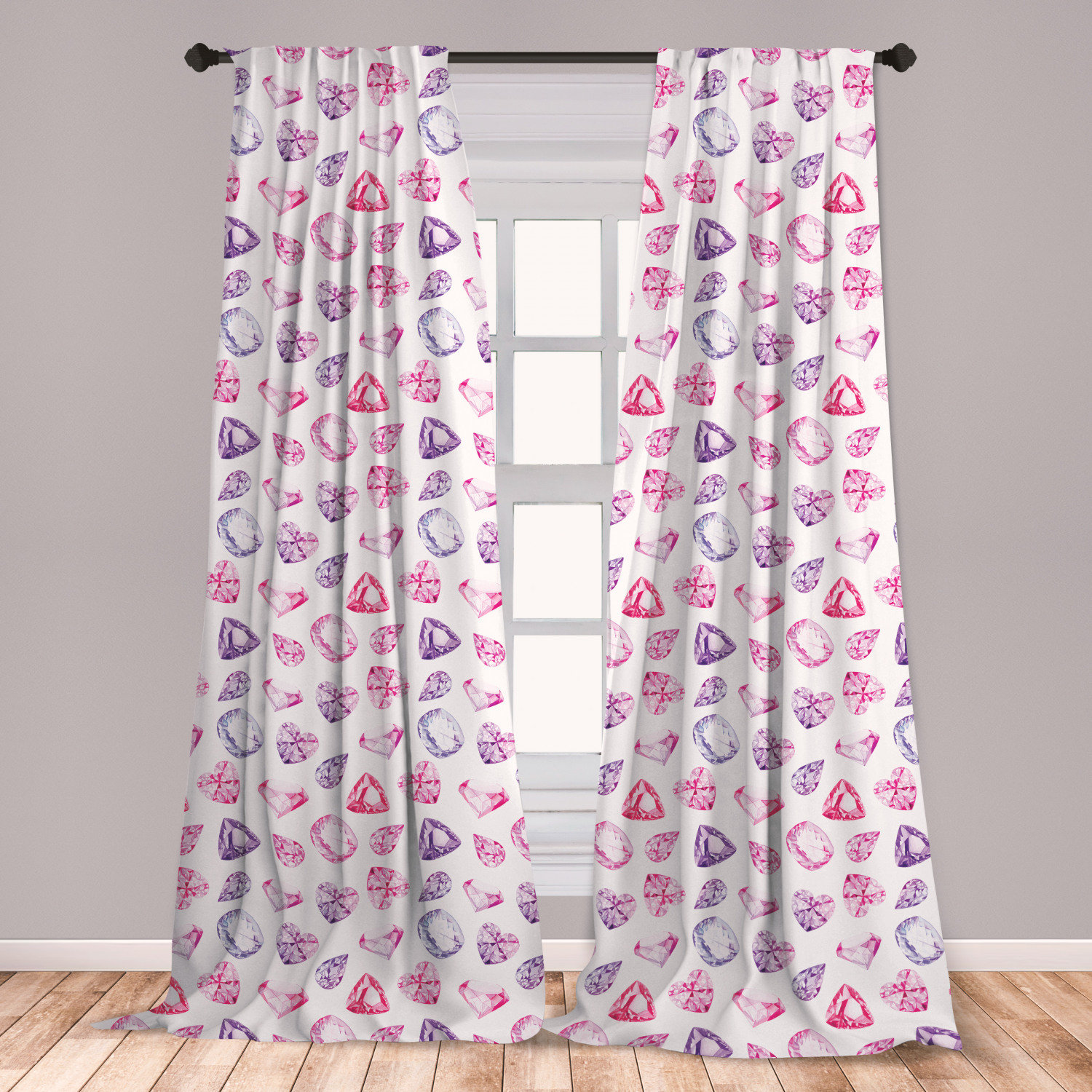 East Urban Home Ambesonne Diamonds Curtains Crystals Of Many Colors Pear Oval And Heart Shaped Illustration Watercolor Window Treatments 2 Panel Set For Living Room Bedroom Decor 56 X 84 Pink Violet