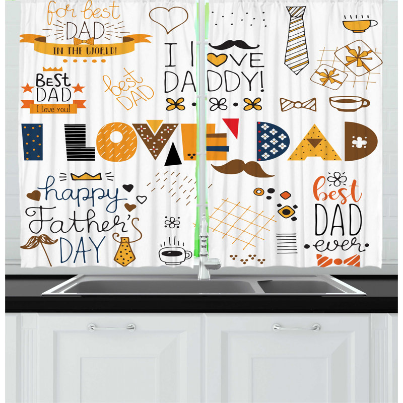 East Urban Home 2 Piece Father S Day I Love Dad Doodle Style Hand Drawn Items Kitchen Curtain Set Wayfair