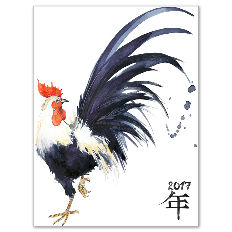 East Urban Home Rooster Watercolor Painting Print On Wrapped