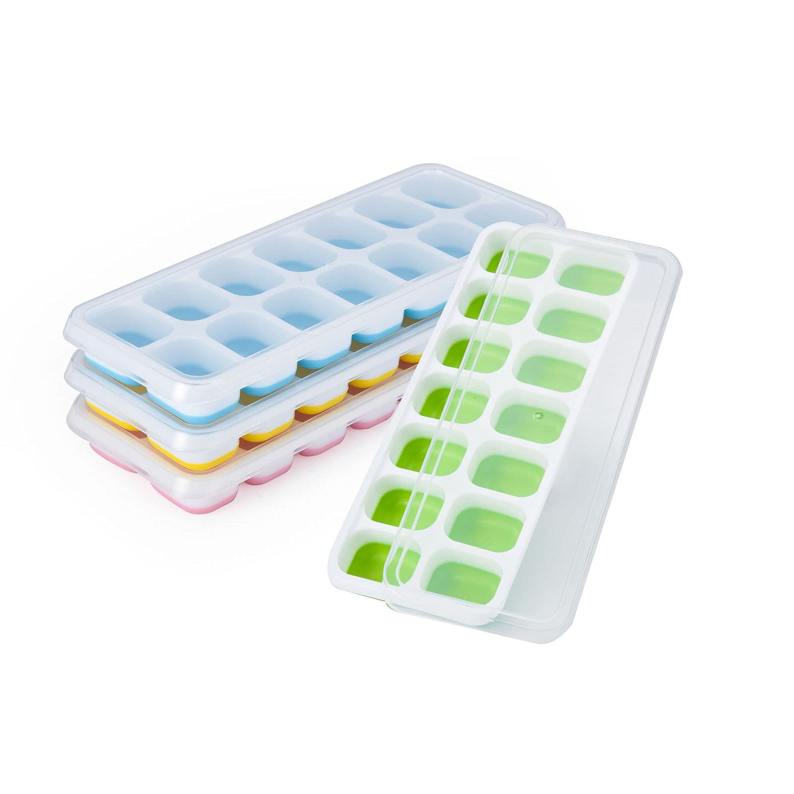 Ice Cube Tray 3 Pcs Silicone Ice Cube Trays Easy Release LFGB Certified Flexible Ice Cube Molds Dishwasher Safe Stackable Ice Trays with Lids 