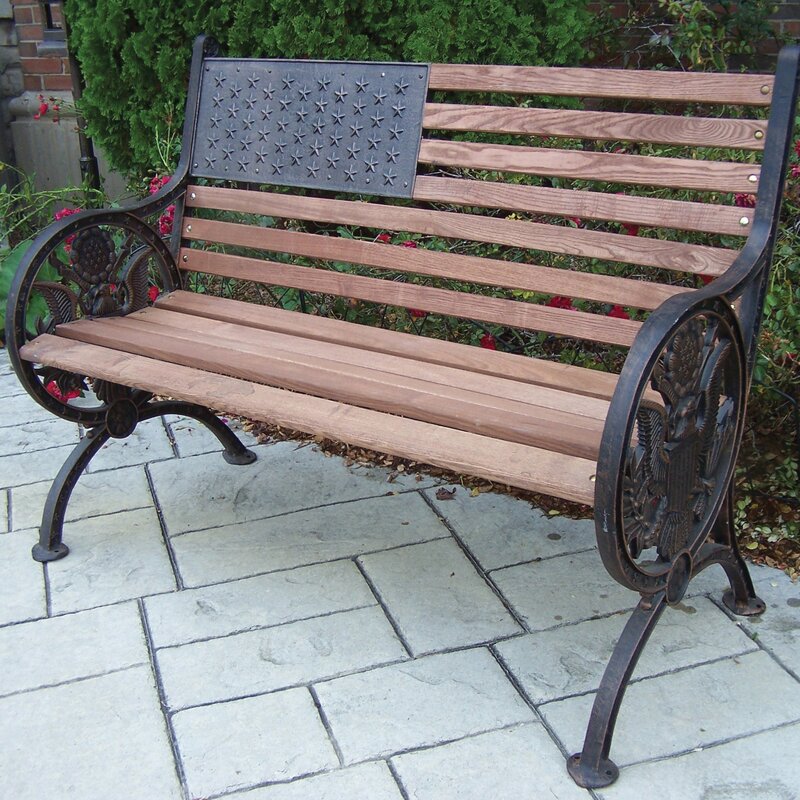 Oakland Living Proud American Wooden/Cast Iron Park Bench & Reviews ...