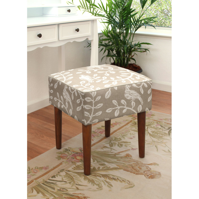 Birds and Vines Linen Upholstered Modern Vanity Stool