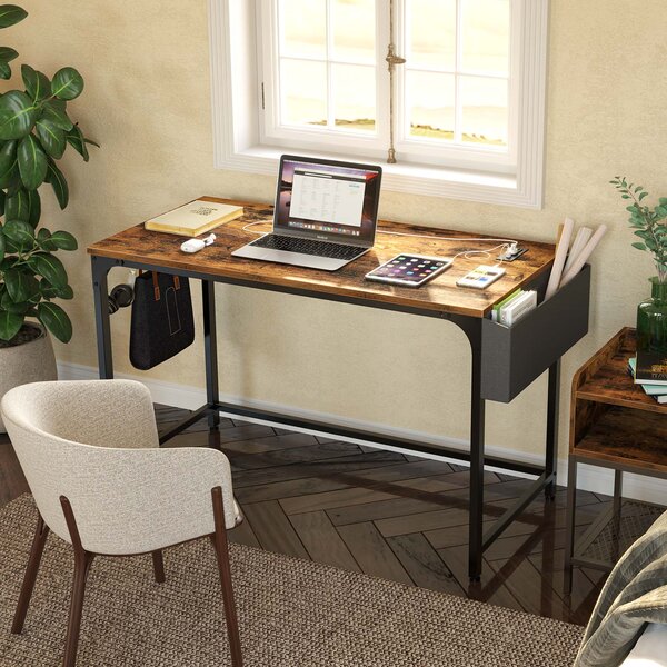Natural Ideal For Students and Home Offices Harbour Housewares Wooden Office Computer Workstation Desk with Integrated Drawer and Shelf 