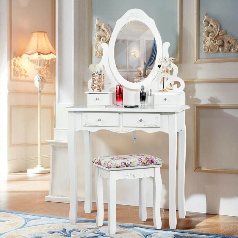 Ophelia Co Hanlon Makeup Vanity Set With Stool And Mirror Wayfair