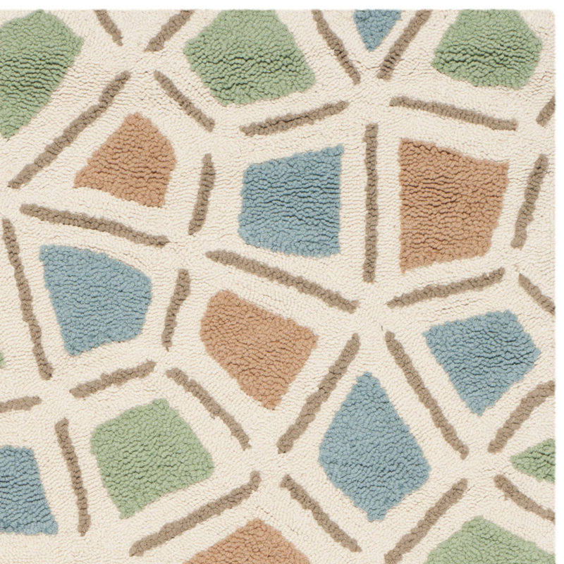 Highland Dunes Atilia Geometric Hand Hooked Cotton Blue Green Brown Area Rug Wayfair