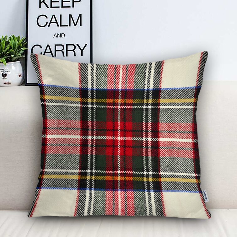 Batmerry Plaid Pillow Covers 18x18 Inch Set of 2 Scottish Tartan Red and White Wool Plaid Pattern Symmetric Square Print Double Sided Decorative Pillows Cases Throw Pillows Covers 