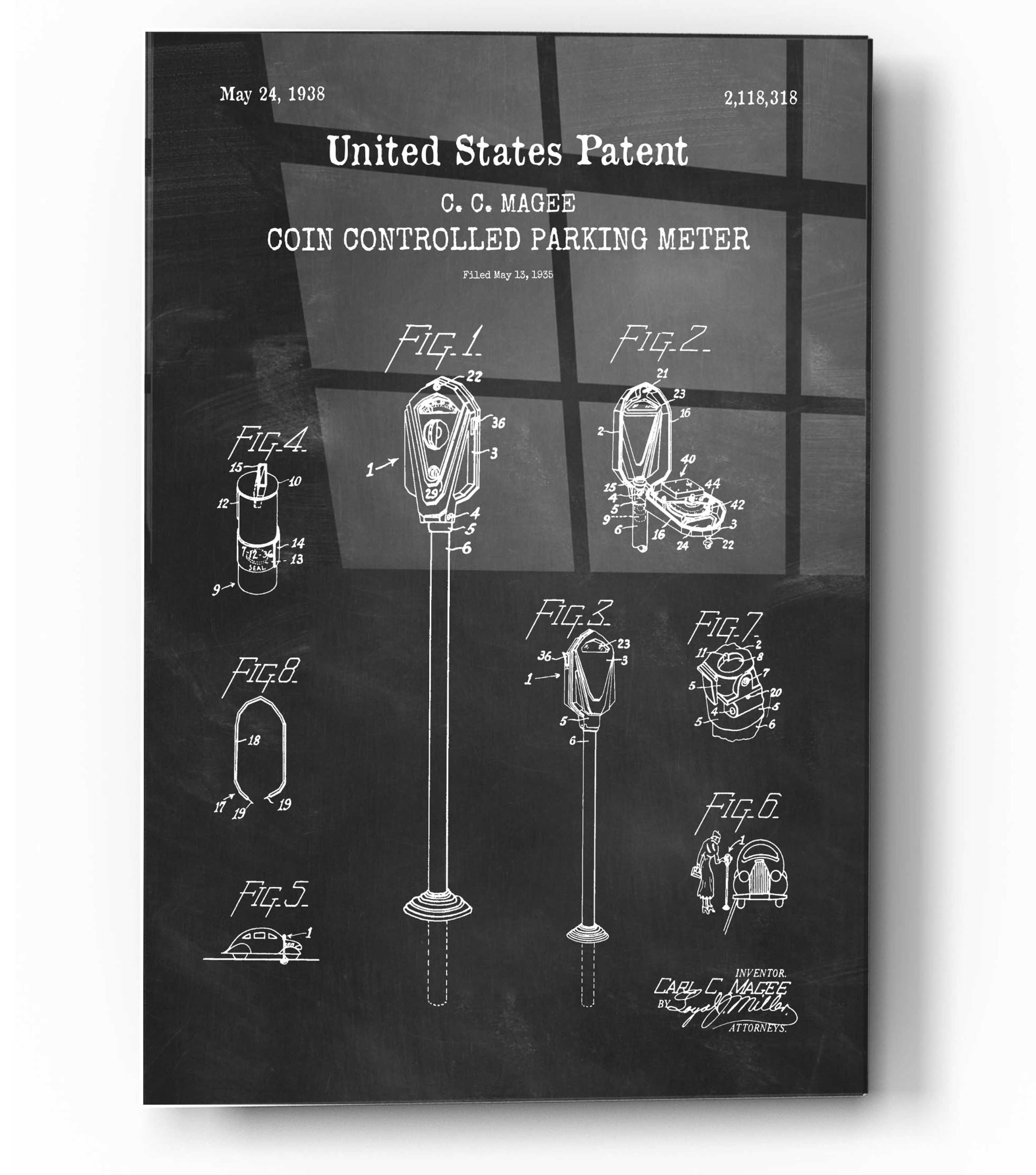 17 Stories Parking Meter Blueprint Patent Chalkboard - Graphic Art on ...