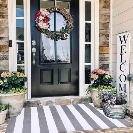 Cotton Hand-Woven Striped Doormat, Reversible Foldable Washable Outdoor Carpet Stripe For Layered Doormat Porch/Front Door,Comfortable Carpet