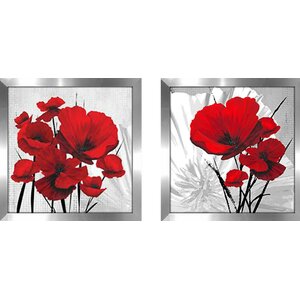 Big Red Poppies' 2 Piece Framed Graphic Art Print Set Under Glass