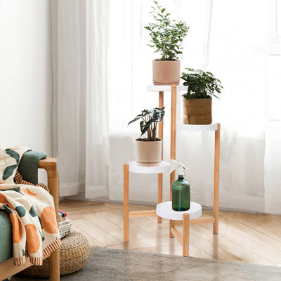 Abdikarin 4 Tier Bamboo Plant Stand Tall Corner Indoor Flower Pot Holder Nordic Display Rack For Garden Living Room Bedroom Balcony