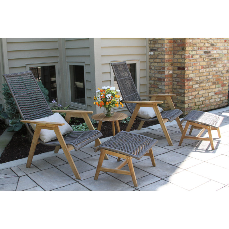 Mistana Largent Teak Patio Chair With Cushions And Ottoman