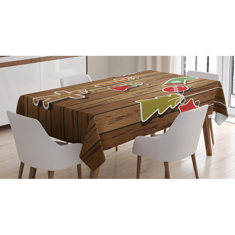 East Urban Home Merry Xmas Ornaments Pattern Over Wooden Board Background Holly Jolly Happy Design Tablecloth Wayfair