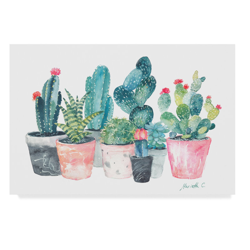 Bungalow Rose Cactus Water Color Acrylic Painting Print On