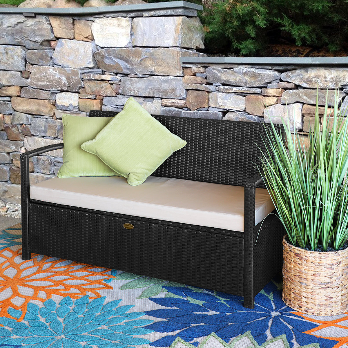 Barton All Weather 70 Gallon Wicker Storage Bench Reviews Wayfair Weather 70 Gallon Wicker Storage Bench