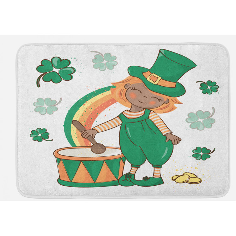 St Patricks Day Cartoon Leprechaun Non-Slip Soft Bathmat Bathroom Rug 16x24'' 