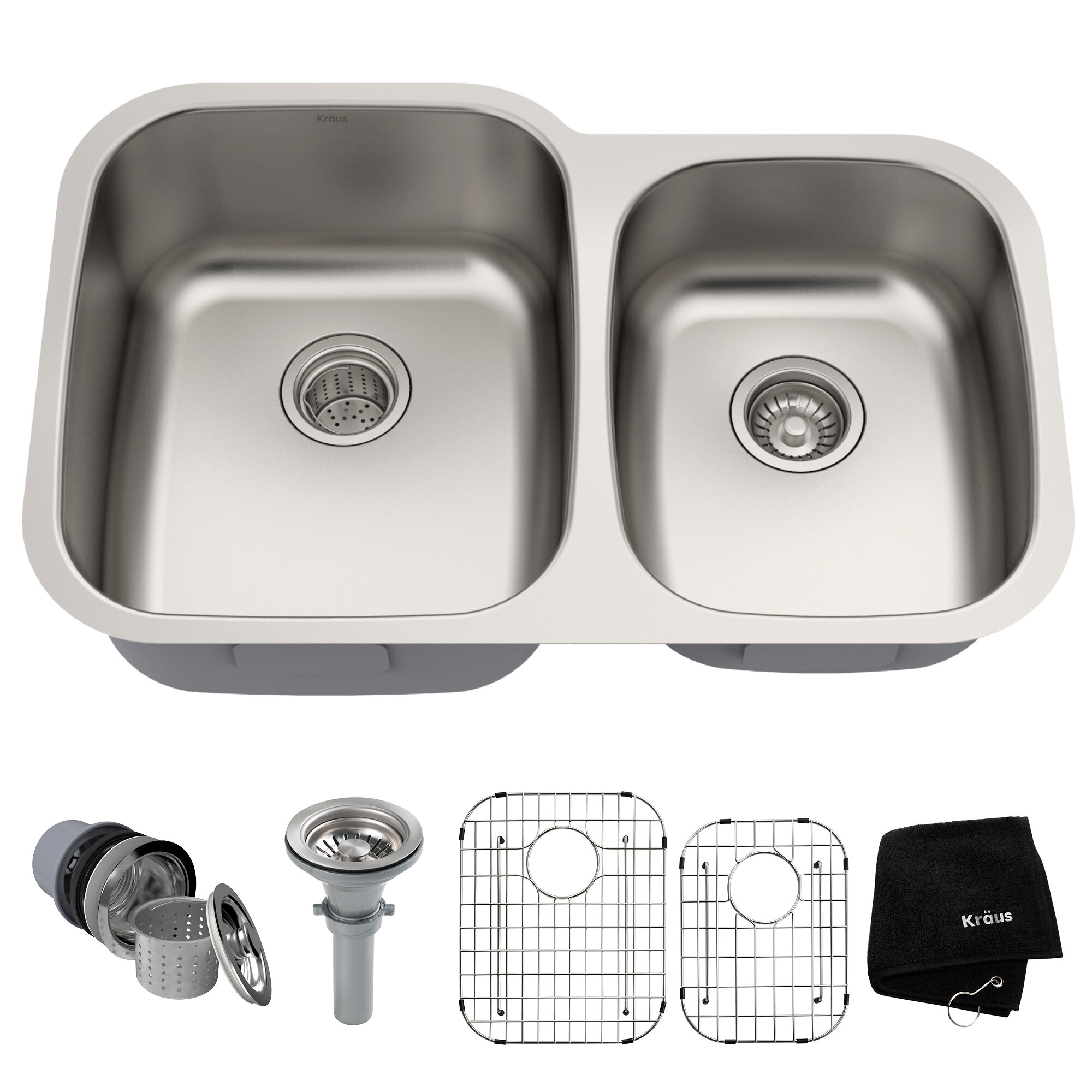 32 L X 21 W Double Basin Undermount Kitchen Sink With Drain Assembly