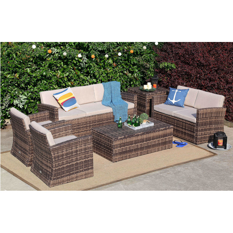 Baner Garden Wicker Rattan 7 Person Seating Group With Cushions Wayfair