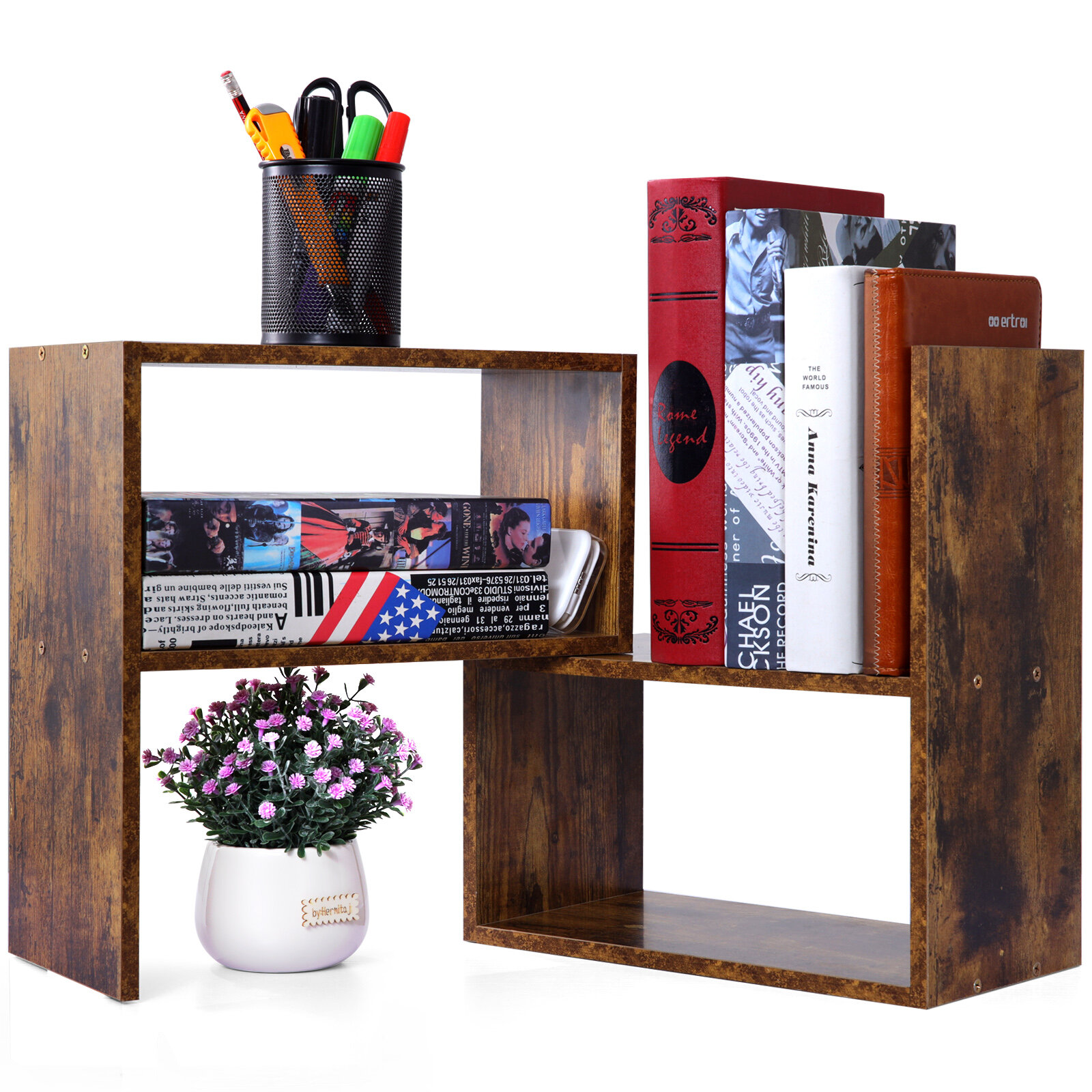 Desktop Book Storage Rack Iron Bookshelf Organizing Shelf Display Decor 
