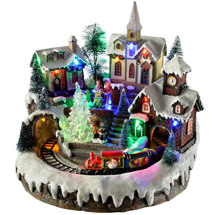 Led Lighted Fiber Optic Animated Snowy Christmas Village Scene