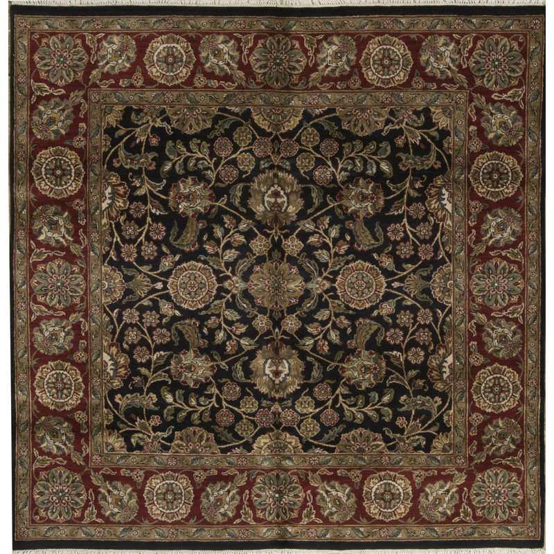 Bokara Rug Co., Inc. One-of-a-Kind Crown Hand-Knotted Square 711 Wool Black/Red Area Rug
