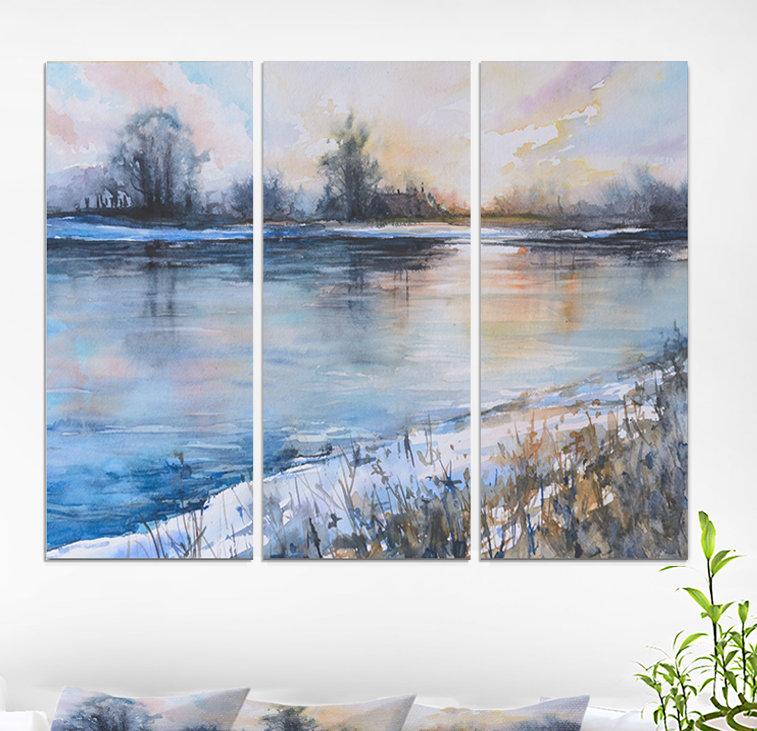 East Urban Home Winter Sunset On The Lake Oil Painting Print