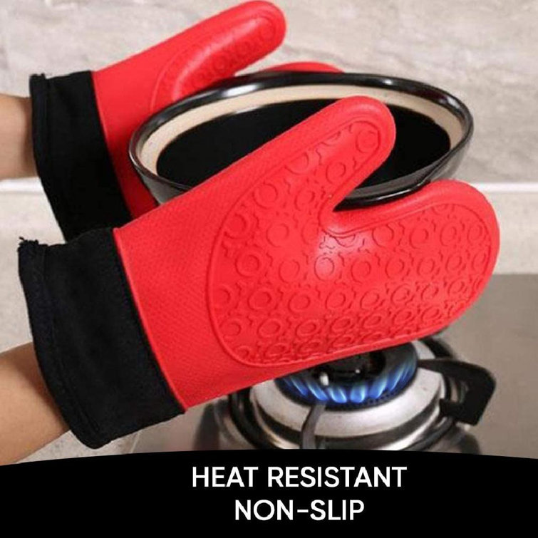 Extra Thick Oven Gloves Red Heat Resistant Silicone Oven Mitt Glove Pot Holder 