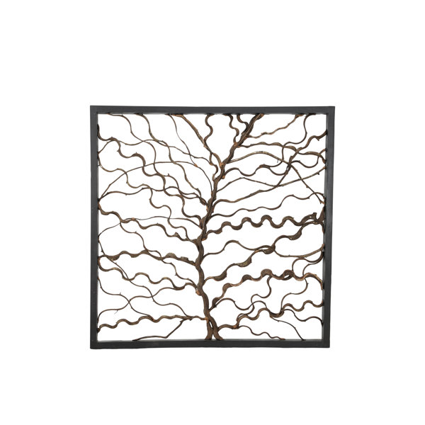 World Menagerie Square Bauhinia Branches And Teak Wood Wall Decor
