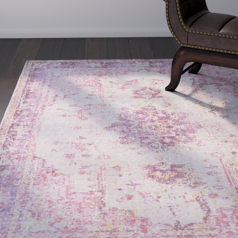 Bungalow Rose Kahina Vintage Distressed Oriental Bright Pink Area Kahina Vintage Distressed Oriental Bright Pink Area Rug