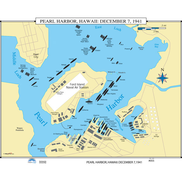 Pearl Harbor Zip Code Map Universal Map U.S. History Wall Maps   Pearl Harbor: December 7 