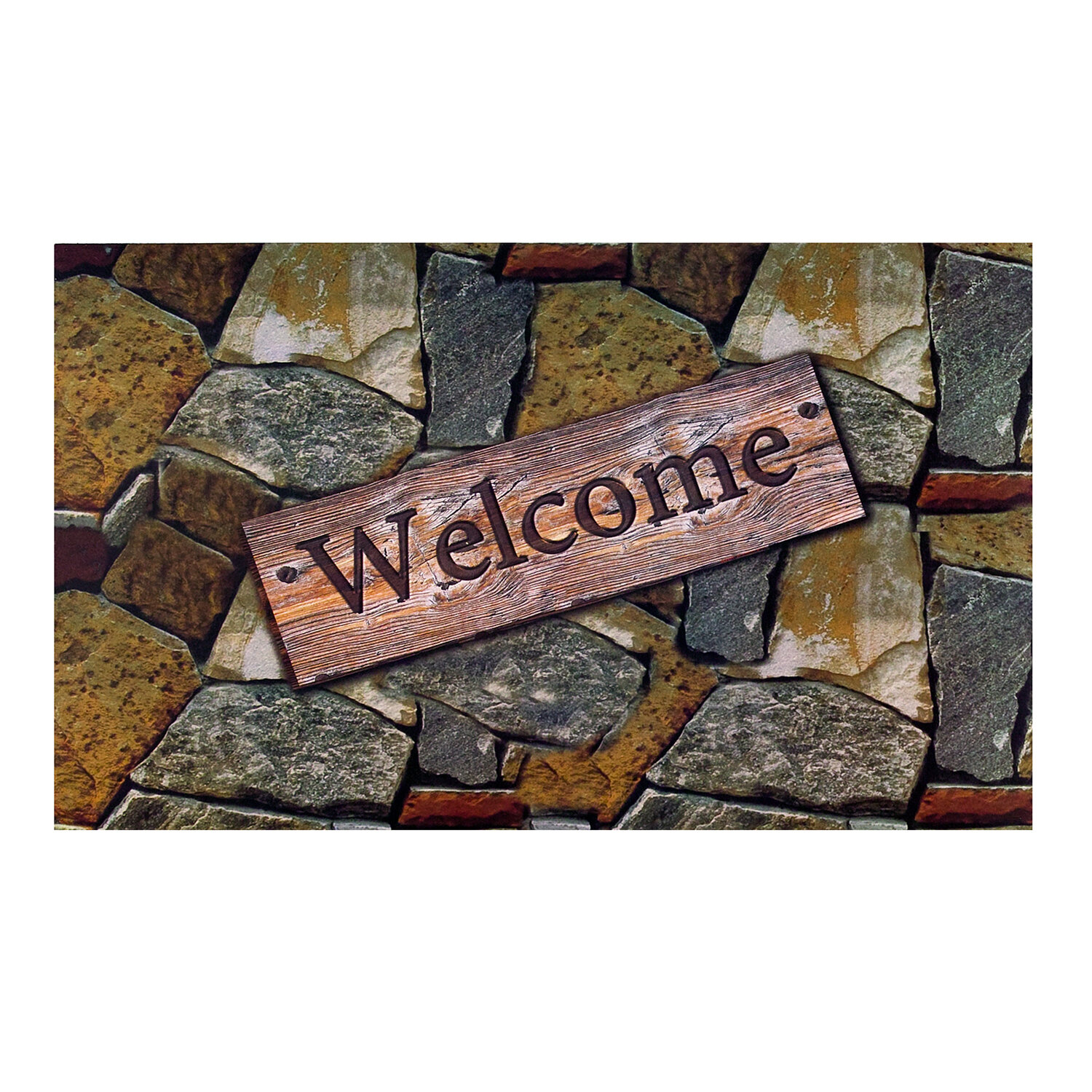 Inlaid Stones Welcome Outdoor Rubber Entrance Mat 18 in Achim Importing Co ... 