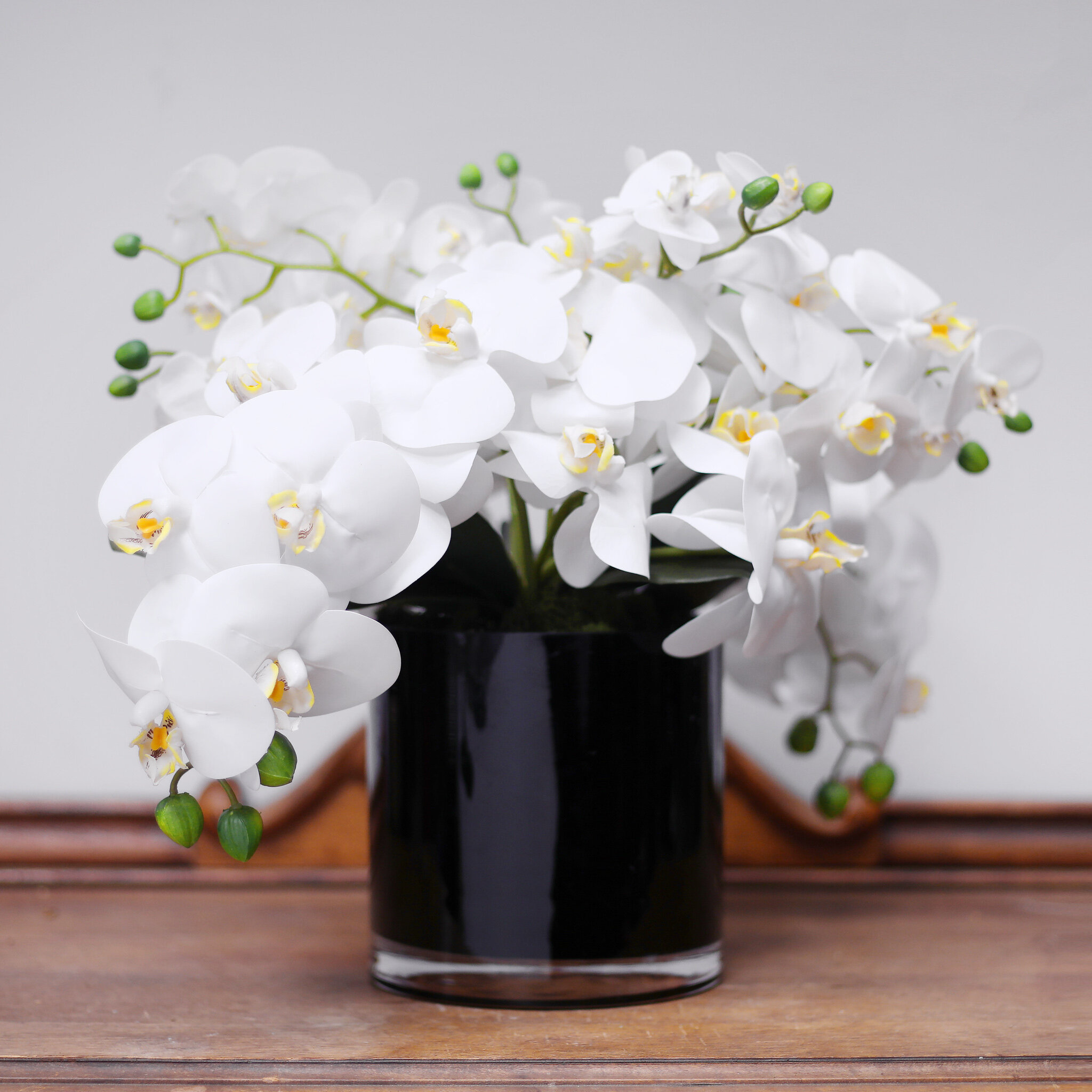 Darbycreektrading White Orchid Everyday Floral Arrangement In Black Vase Wayfair