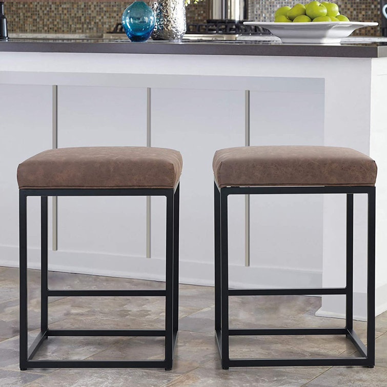 Maison Arts Counter Height Bar Stools Set Of 2 For Kitchen Counter Backless Industrial Stool Modern Upholstered Barstool Countertop Chair Saddle Seat Island Stool With Pu Leather 24 Inch Reviews Wayfair Ca