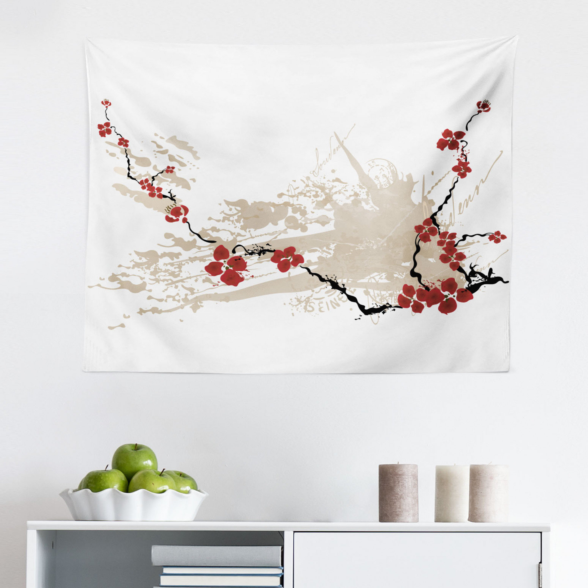 East Urban Home Ambesonne Flower Tapestry Illustration Of Sakura Flowers On Grunge Background With Soft Pastel Colors Fabric Wall Hanging Decor For Bedroom Living Room Dorm 45 X 30 Beige White Red Wayfair
