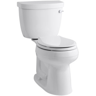 Go to store & view more images Kohler Cimarron Comfort Height Two-Piece Round-Front 1.28 GPF Toilet with Aquapiston Flush Technology, Right-Hand Trip Lever and Insuliner Tank Liner
