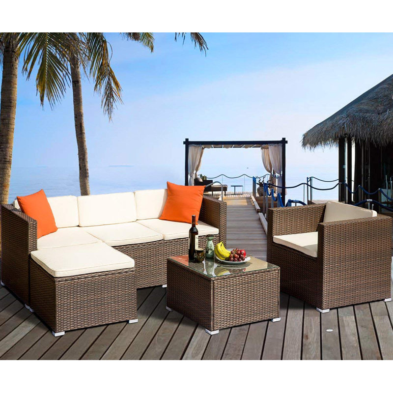 Latitude Run Ambroziu 4 Piece Rattan Sectional Seating Group With Cushions Wayfair