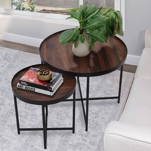 Modern Nesting Tables With Tray Side Tables Black Brown Round Coffee Table End Table For Living Room (set Of 2) by 17 Stories