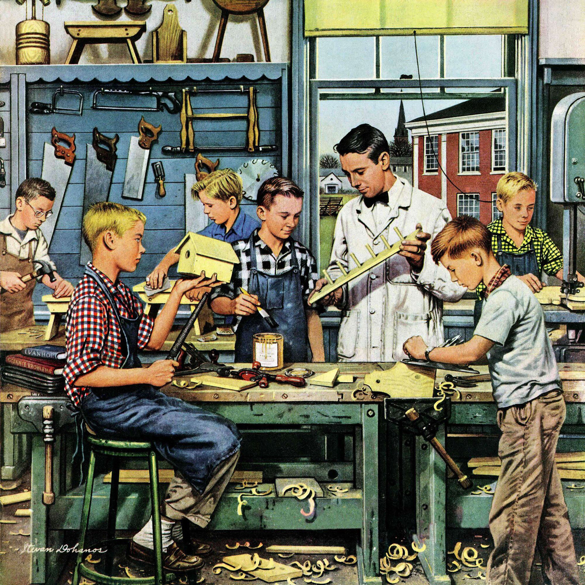 Marmont Hill Shop Class By Stevan Dohanos Painting Print On Wrapped Canvas Wayfair