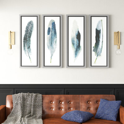 Feathered Beauty Prints by June Erica Vess - 4 Piece Picture Frame Painting Set