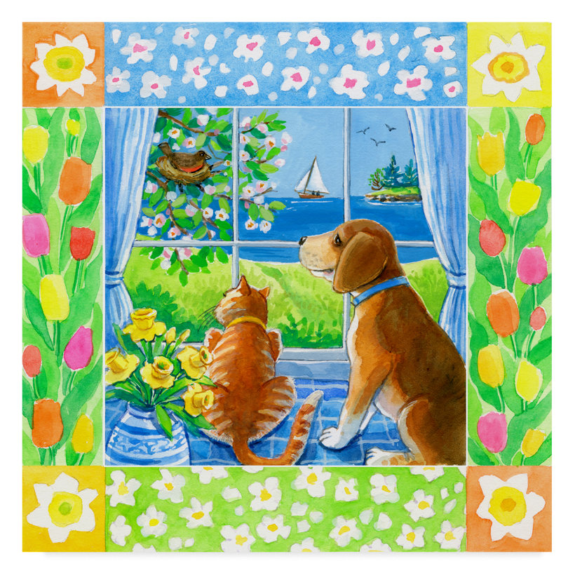 Trademark Art Spring Cat And Dog Acrylic Painting Print On