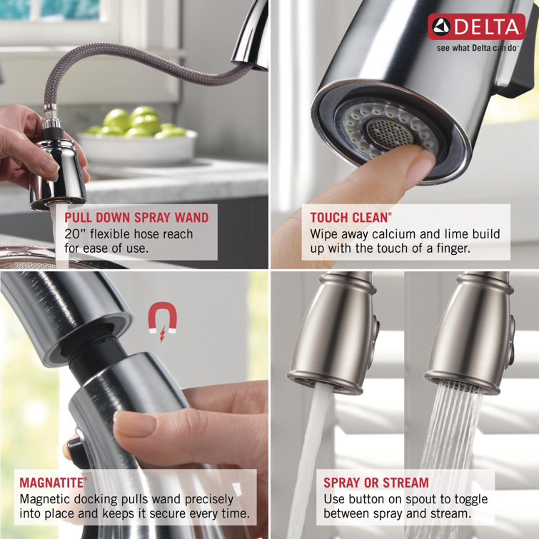 978 Sd Dst Delta Lel Pull Down Single Handle Kitchen Faucet With Magnatite Docking And Diamond Seal Technology Reviews Wayfair