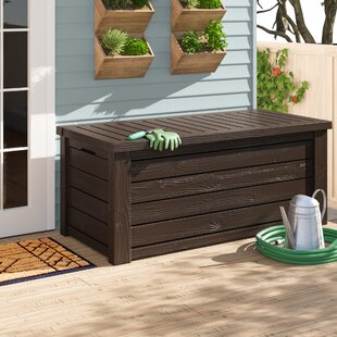 100 Gallon All Weather Tonal Brown Resin Wicker Deck Box Pool Patio Storage for Outdoor Living 