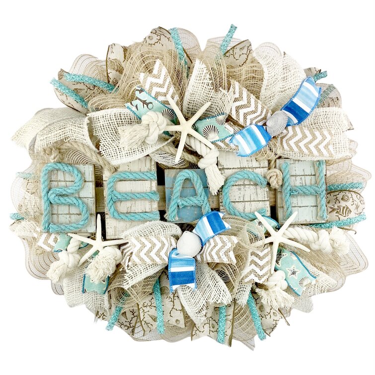 By the Beach Near the Sea Beach Rope for Front Door Decorations Coastal Nautical Wreath with Starfish; Seashells