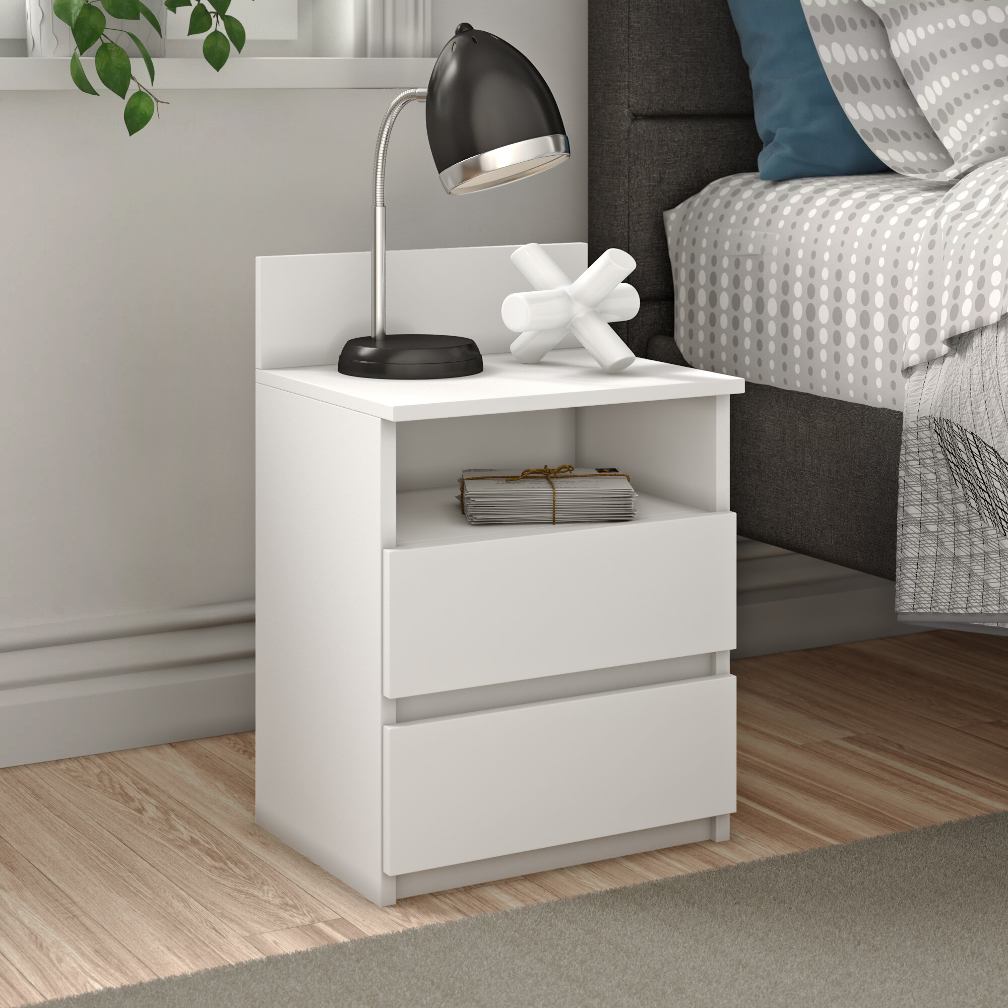 Germanica™ BAVARI Set of 2 Bedside 2-Drawer Cabinets in WHITE Colour With Chrome Detailing