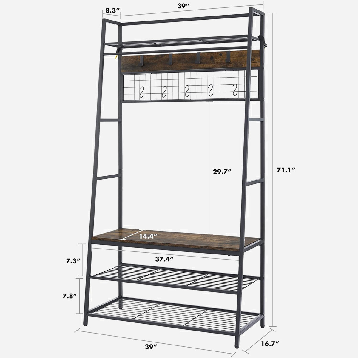 17 Stories 38'' Wide Solid Wood Hall Tree with Bench and Shoe Storage
