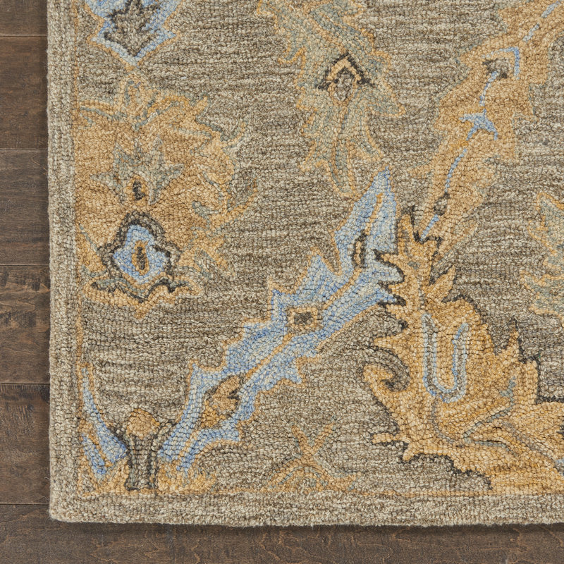 Alcott Hill Minton Floral Hand Hooked Wool Taupe Blue Rug Wayfair