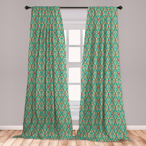East Urban Home Ambesonne Turquoise Curtains Vintage Oval Shapes